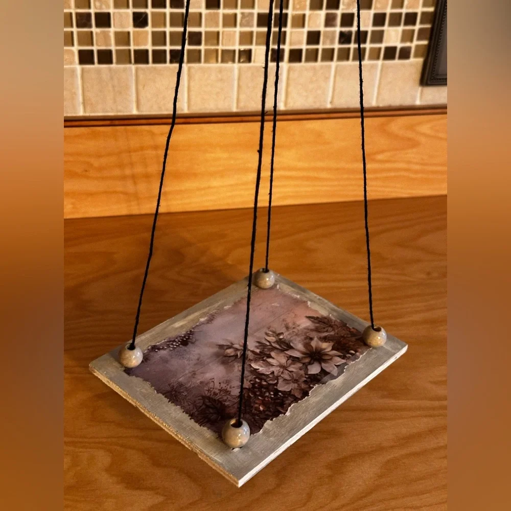 Hand crafted Floral Hanging shelf with Black Cord